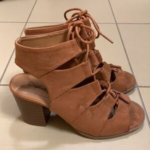 Qupid Tie Up Block Heel Sandal
